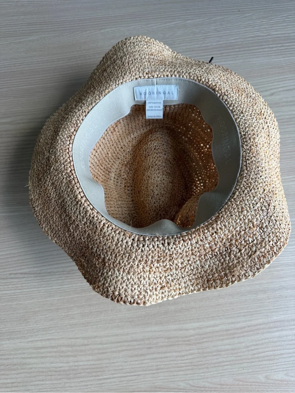 KOORINGAL 100% Raffia Sun Hat w/ Turquoise & Brown Bead 57 CM Bora Bora Safari